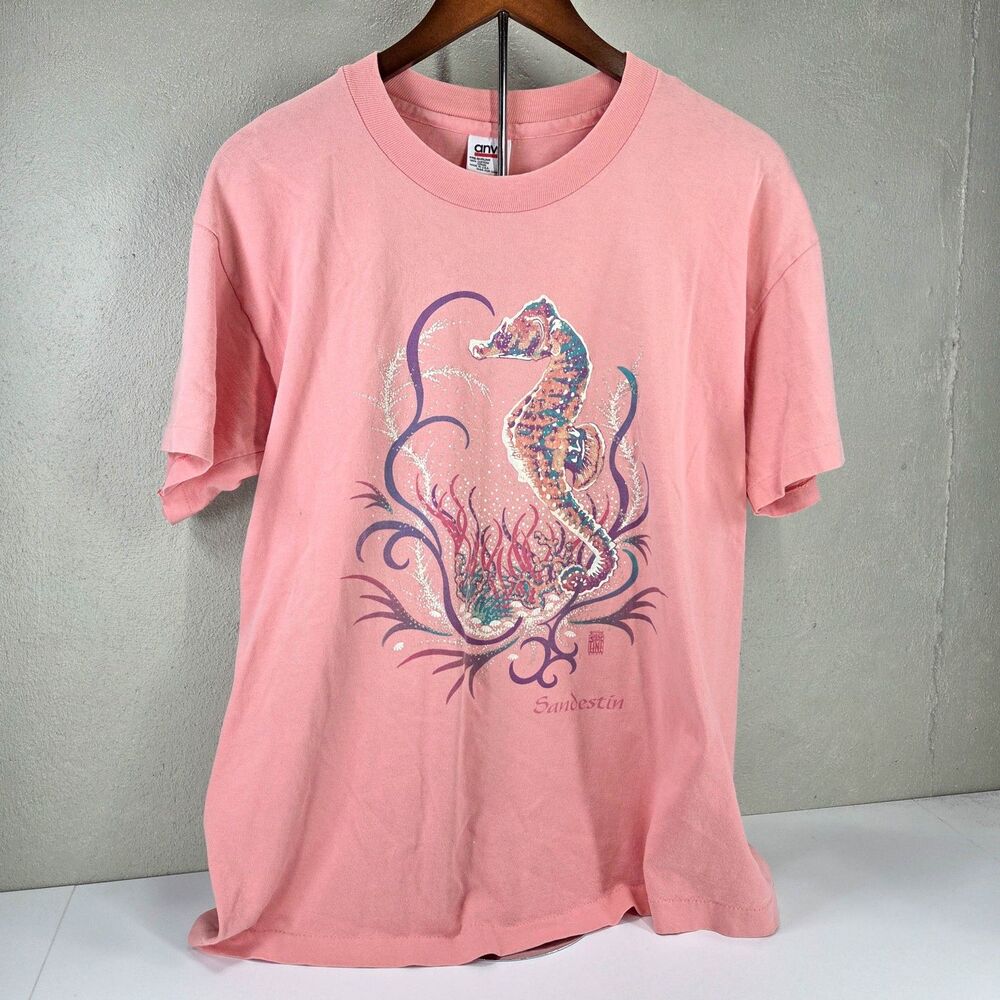 Vintage 90s Anvil Sandestin Seahorse 1994 Single Stitch Nature Tee Sz L